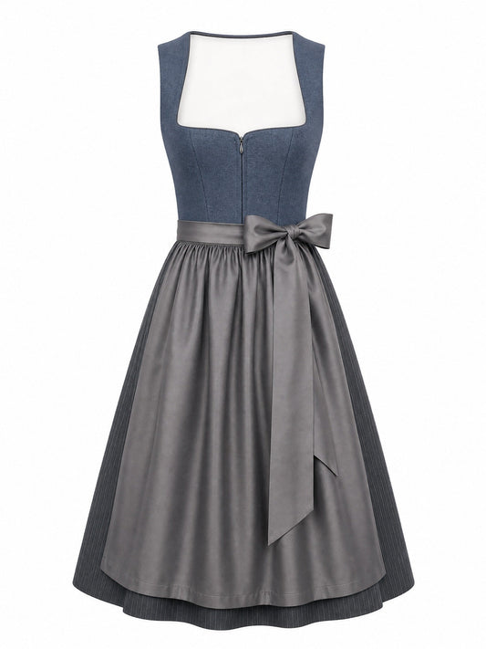 Dirndl Sina in Stahlblau mit Sturmgrau Schürze - Vorderansicht