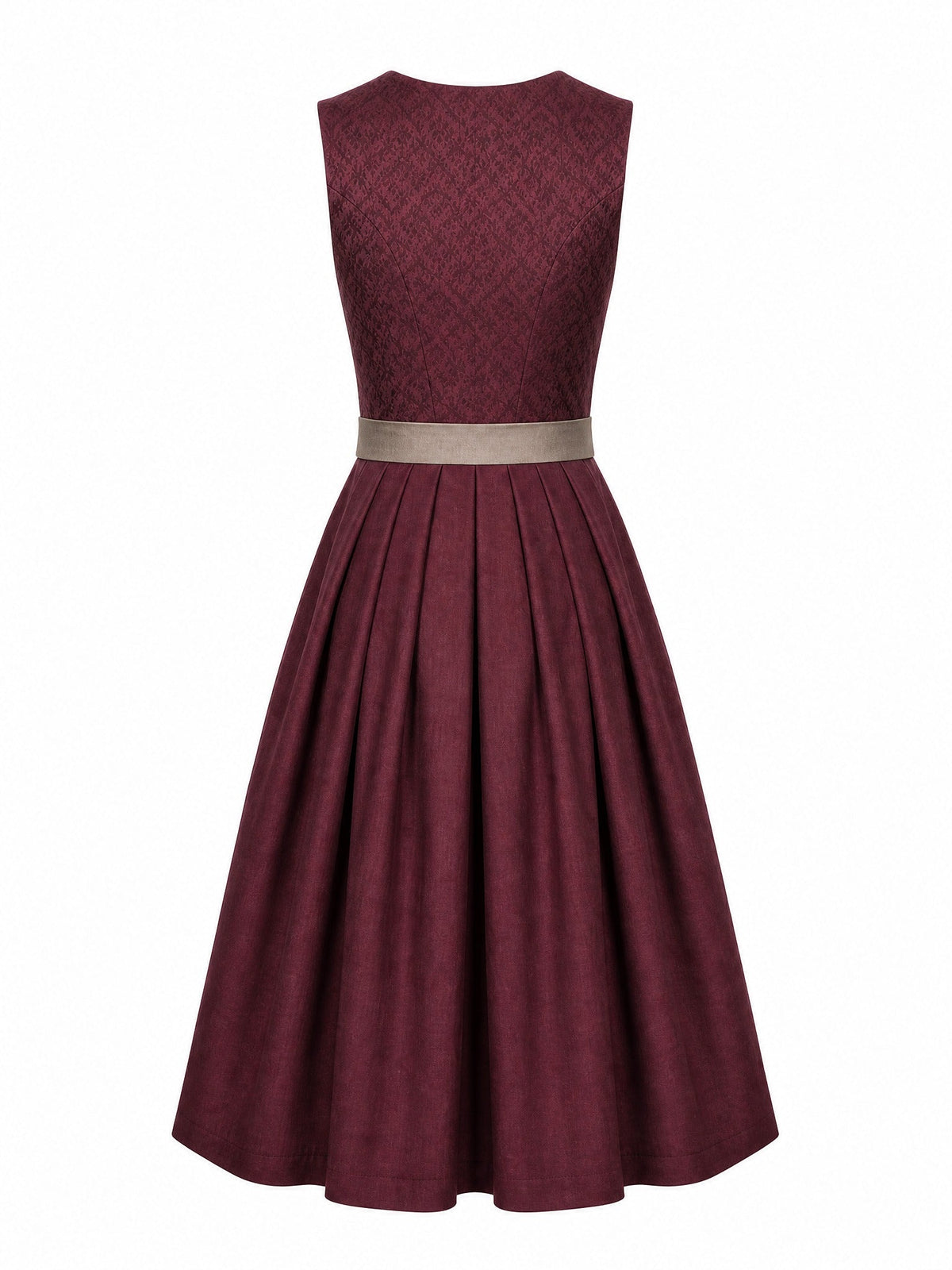 Dirndl Teresa in Weinrot mit Taupe Schürze - Rückansicht