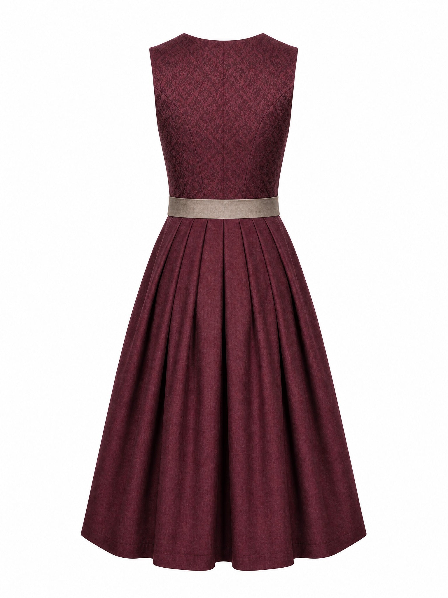 Dirndl Teresa in Weinrot mit Taupe Schürze - Rückansicht