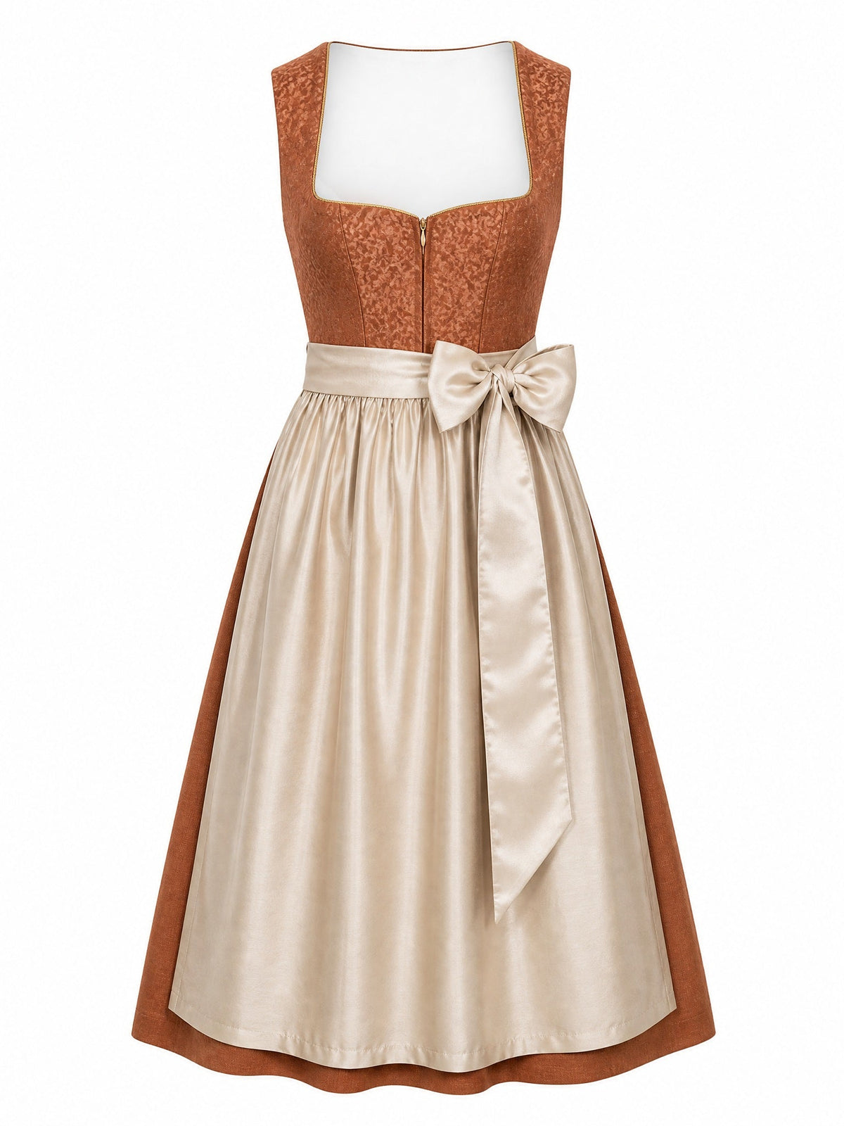 Dirndl Vera in Sienabraun mit Champagner Schürze - Vorderansicht