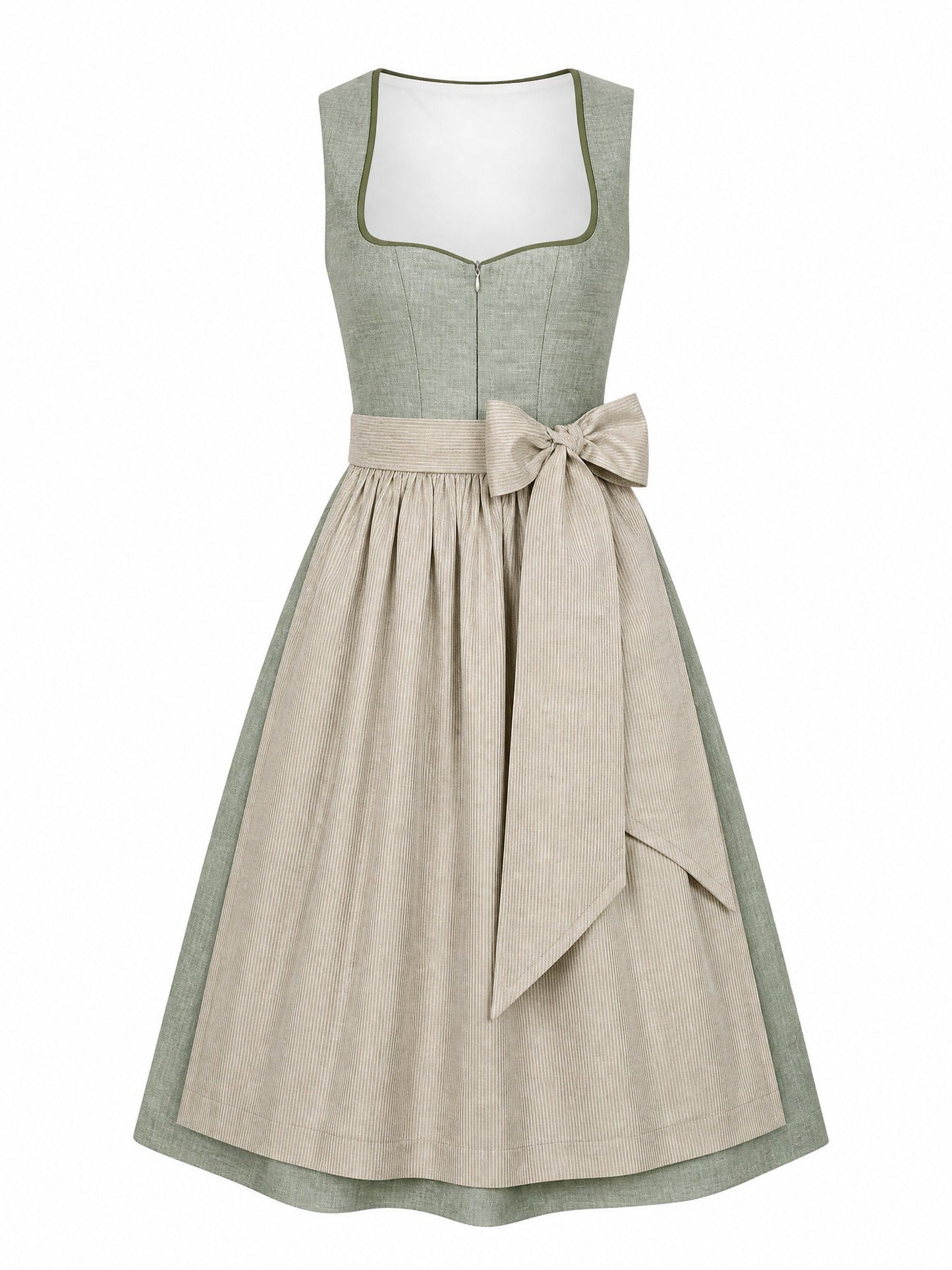 Dirndl Anna in Eukalyptusgrün mit Warmer Sand Schürze - Vorderansicht