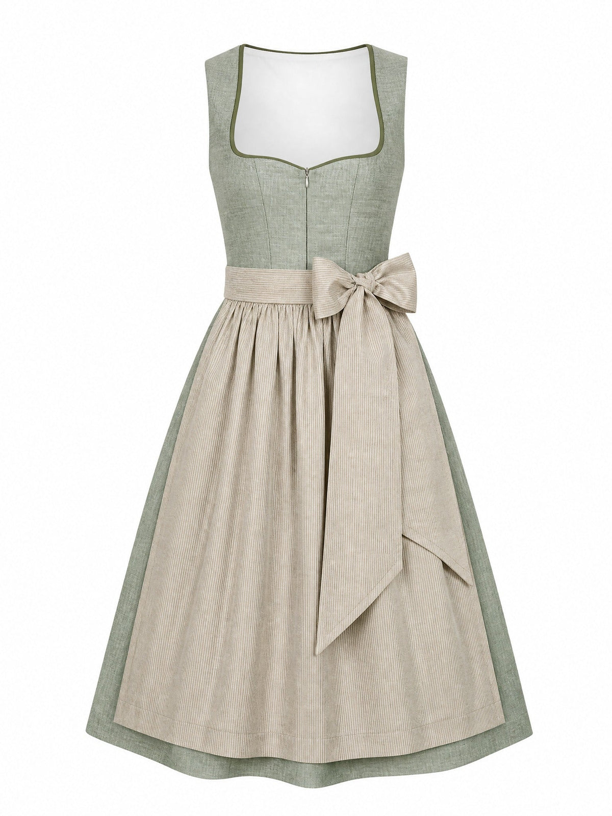 Dirndl Anna in Eukalyptusgrün mit Warmer Sand Schürze - Vorderansicht