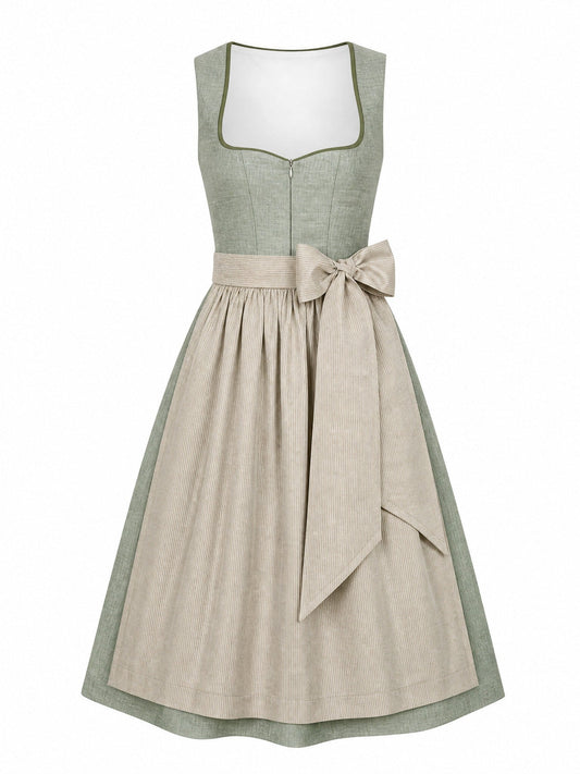 Dirndl Anna in Eukalyptusgrün mit Warmer Sand Schürze - Vorderansicht