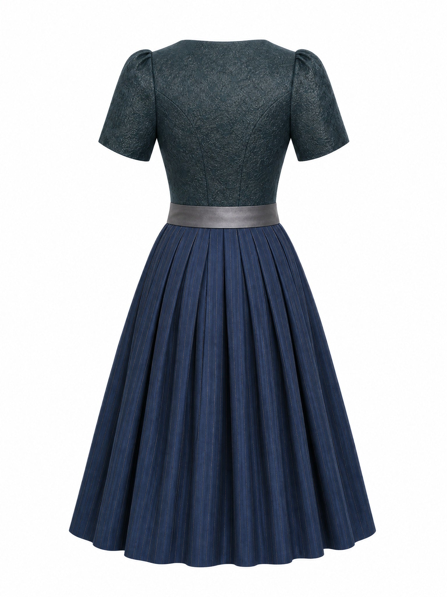 Dirndl Emma in Rauchpetrol mit Pewtergrau Schürze - Rückansicht