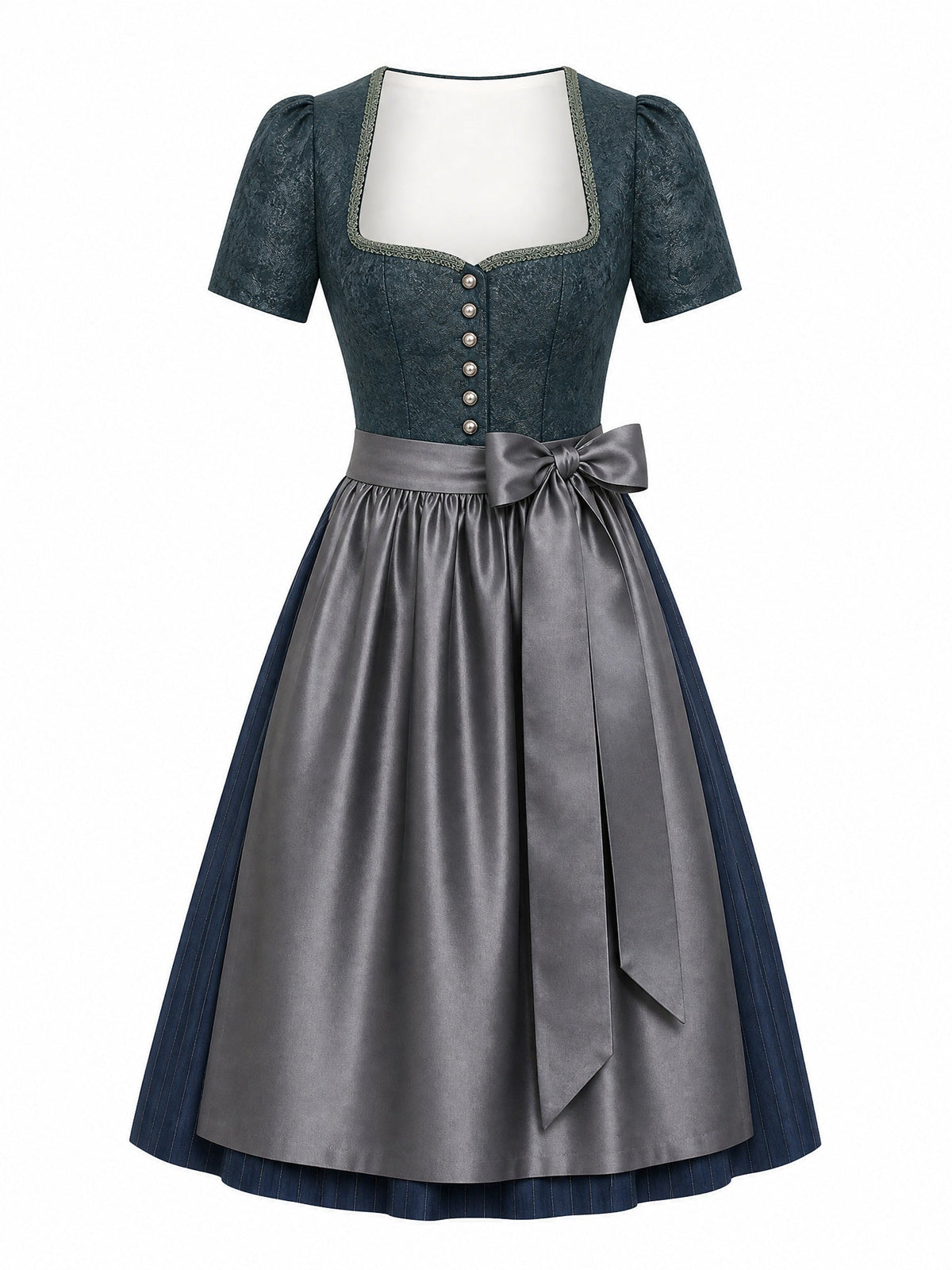 Dirndl Emma in Rauchpetrol mit Pewtergrau Schürze - Vorderansicht