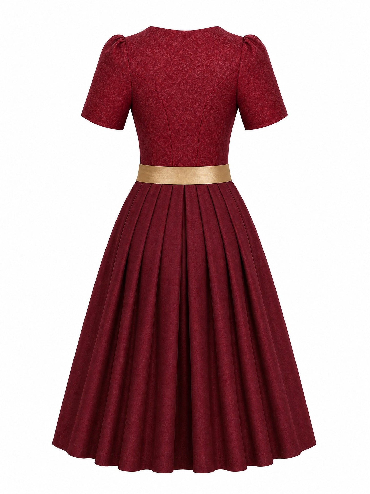Dirndl Finja in Cranberryrot mit Antikgold Schürze - Rückansicht