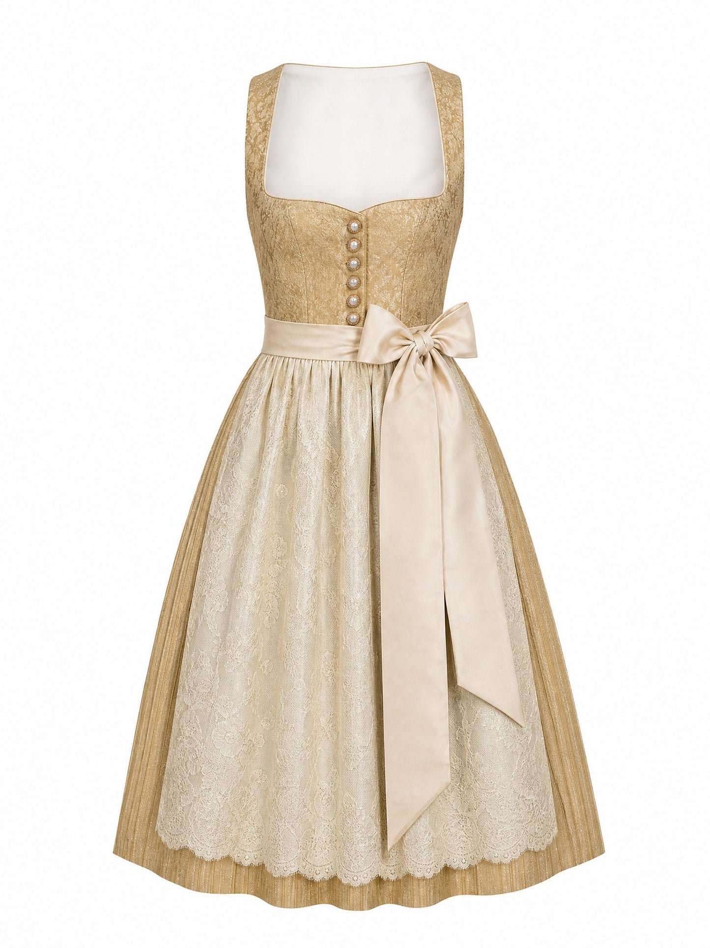 Dirndl Greta in Weizengold mit Elfenbein Schürze - Vorderansicht