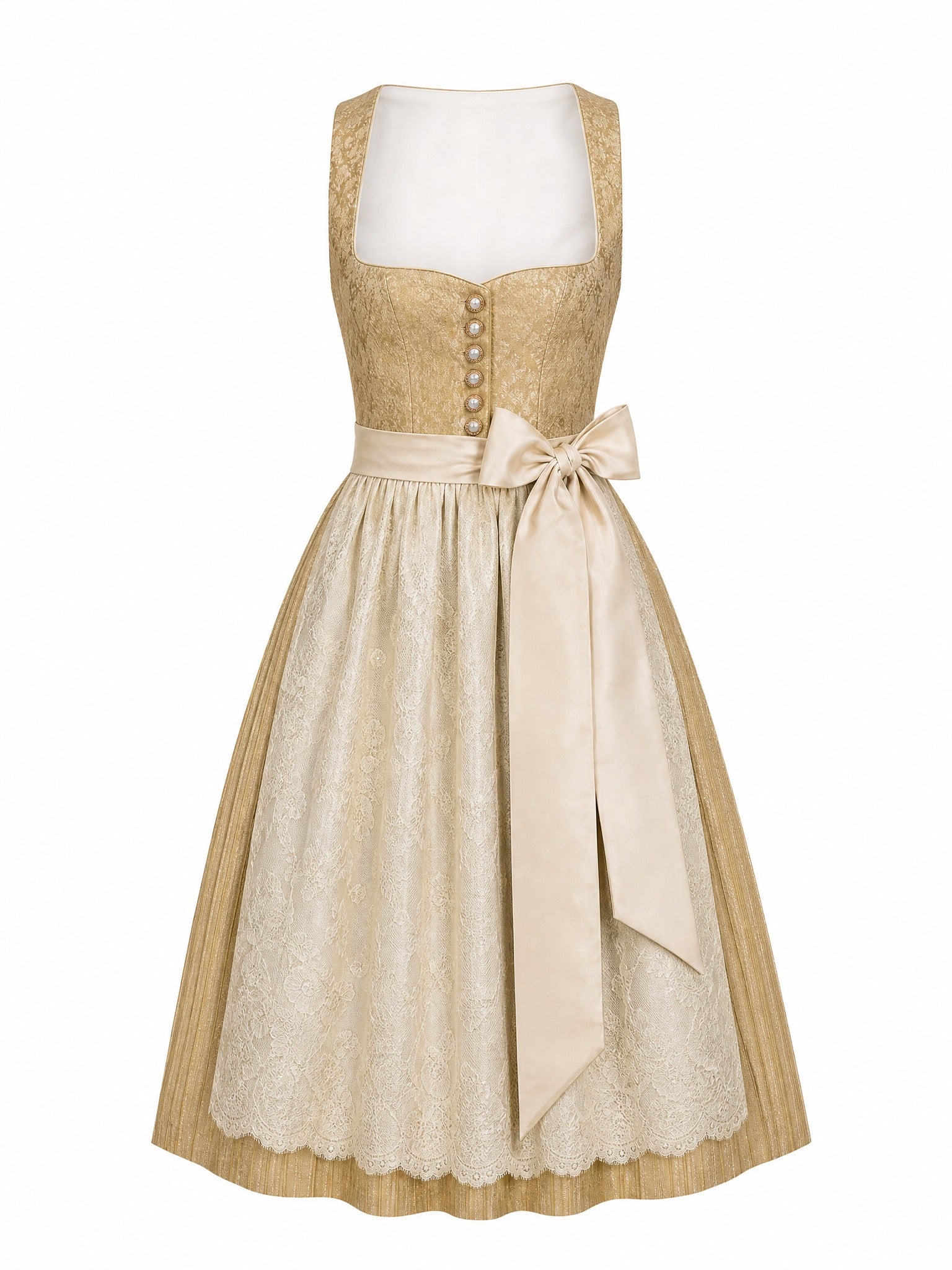 Dirndl Greta in Weizengold mit Elfenbein Schürze - Vorderansicht