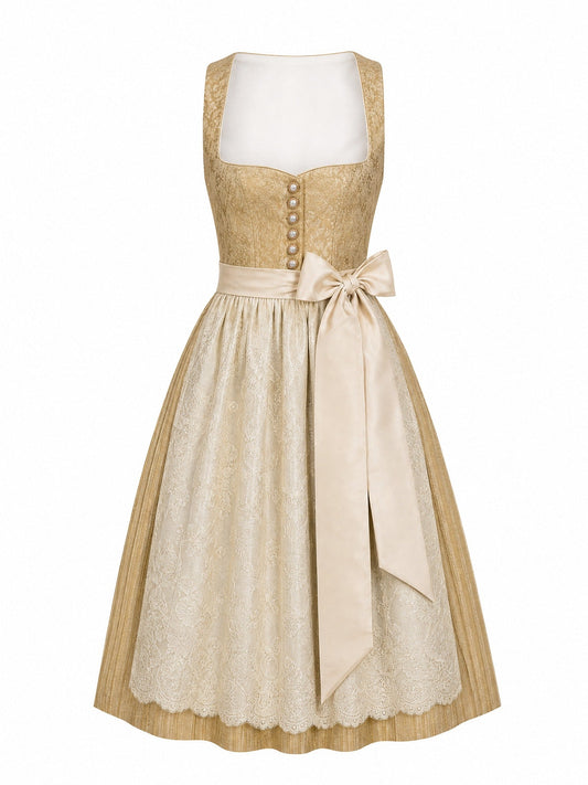 Dirndl Greta in Weizengold mit Elfenbein Schürze - Vorderansicht