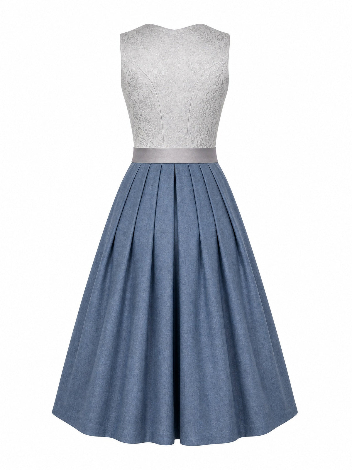 Dirndl Isabel in Silberblau mit Perlgrau Schürze - Rückansicht