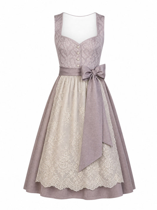 Dirndl Juliana in Alt-Lavendel mit Elfenbein Schürze - Vorderansicht
