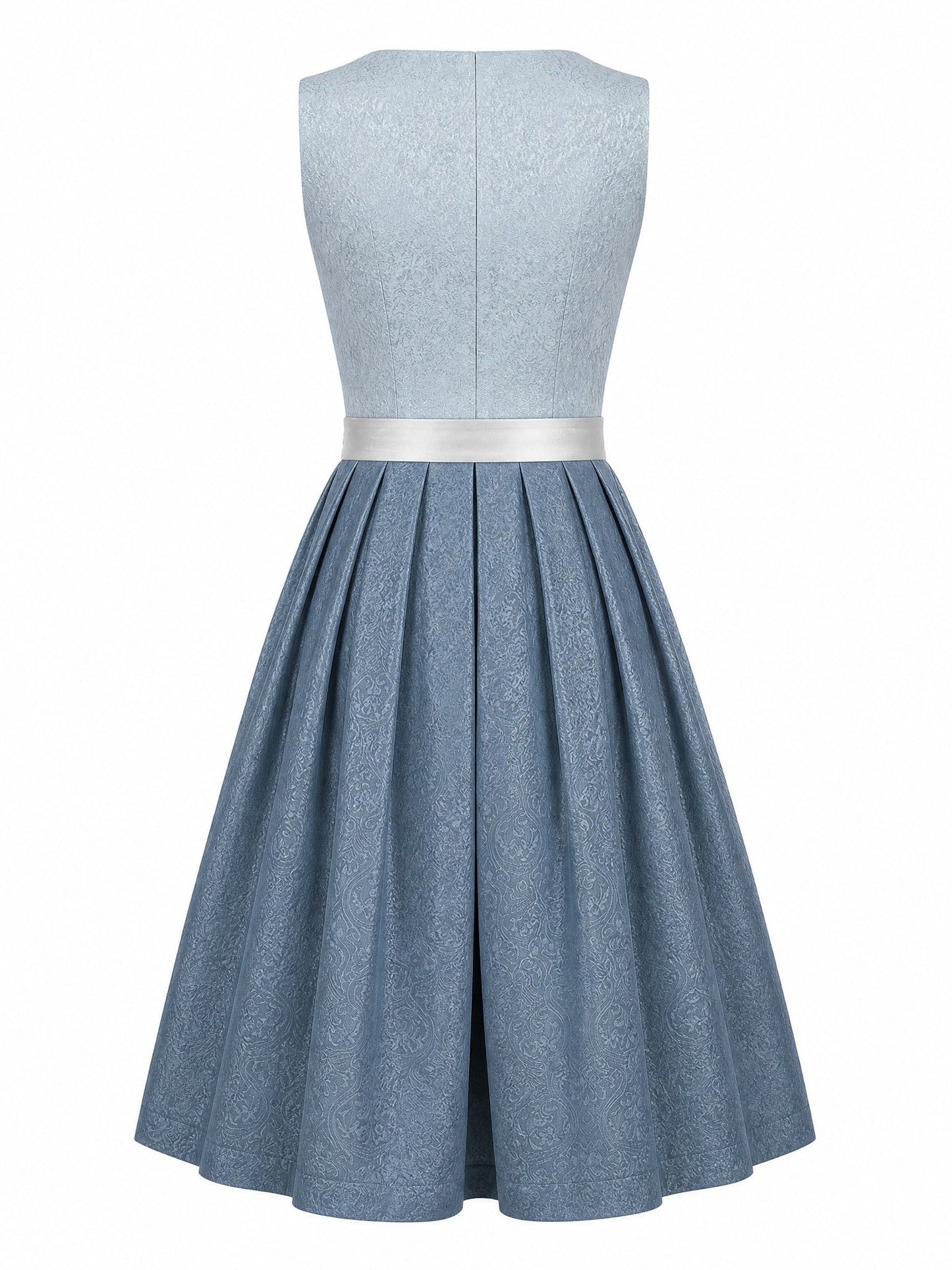 Dirndl Luisa in Puderblau mit Silber Schürze - Rückansicht