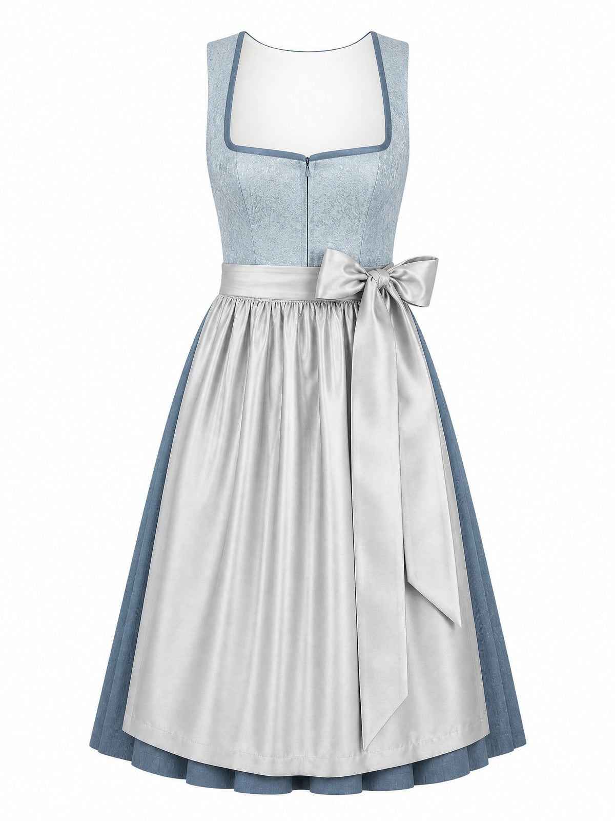 Dirndl Luisa in Puderblau mit Silber Schürze - Vorderansicht