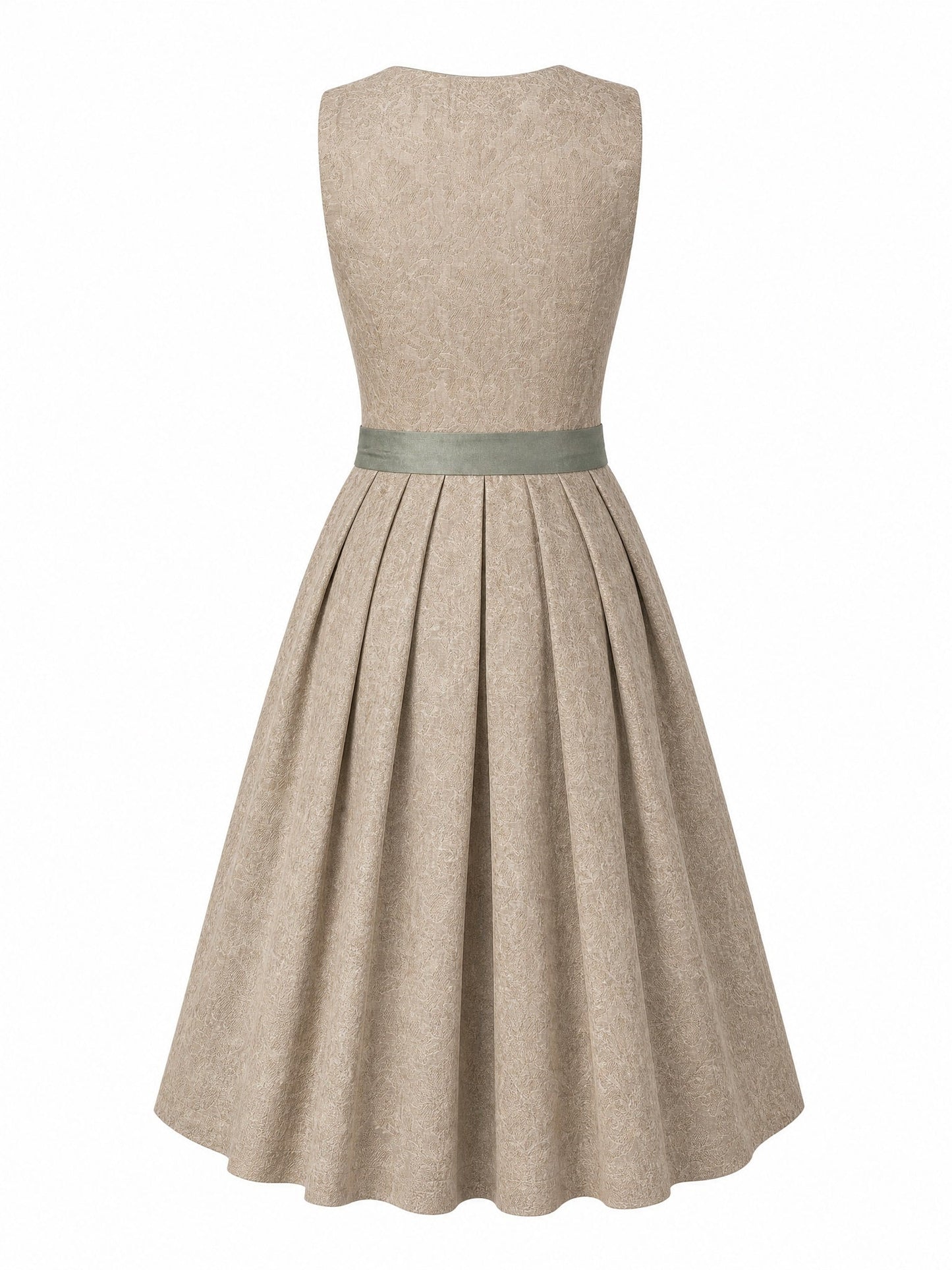 Dirndl Nela in Tonbeige mit Eukalyptusgrün Schürze - Rückansicht