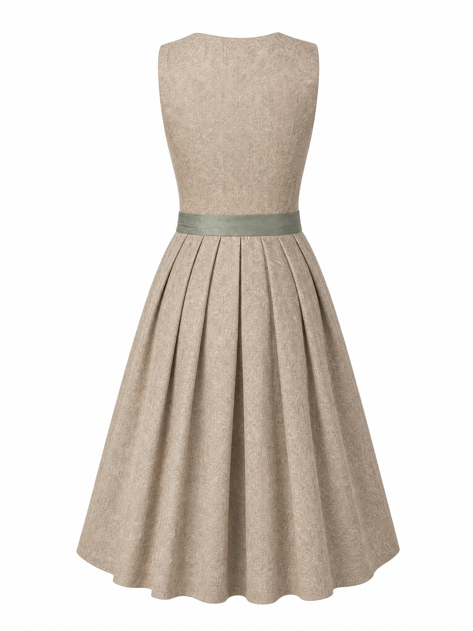 Dirndl Nela in Tonbeige mit Eukalyptusgrün Schürze - Rückansicht
