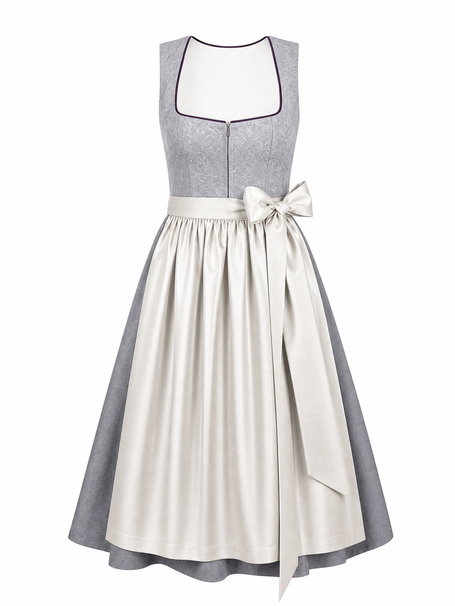 Dirndl Nora in Perlgrau mit Elfenbein Schürze - Vorderansicht