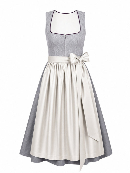 Dirndl Nora in Perlgrau mit Elfenbein Schürze - Vorderansicht