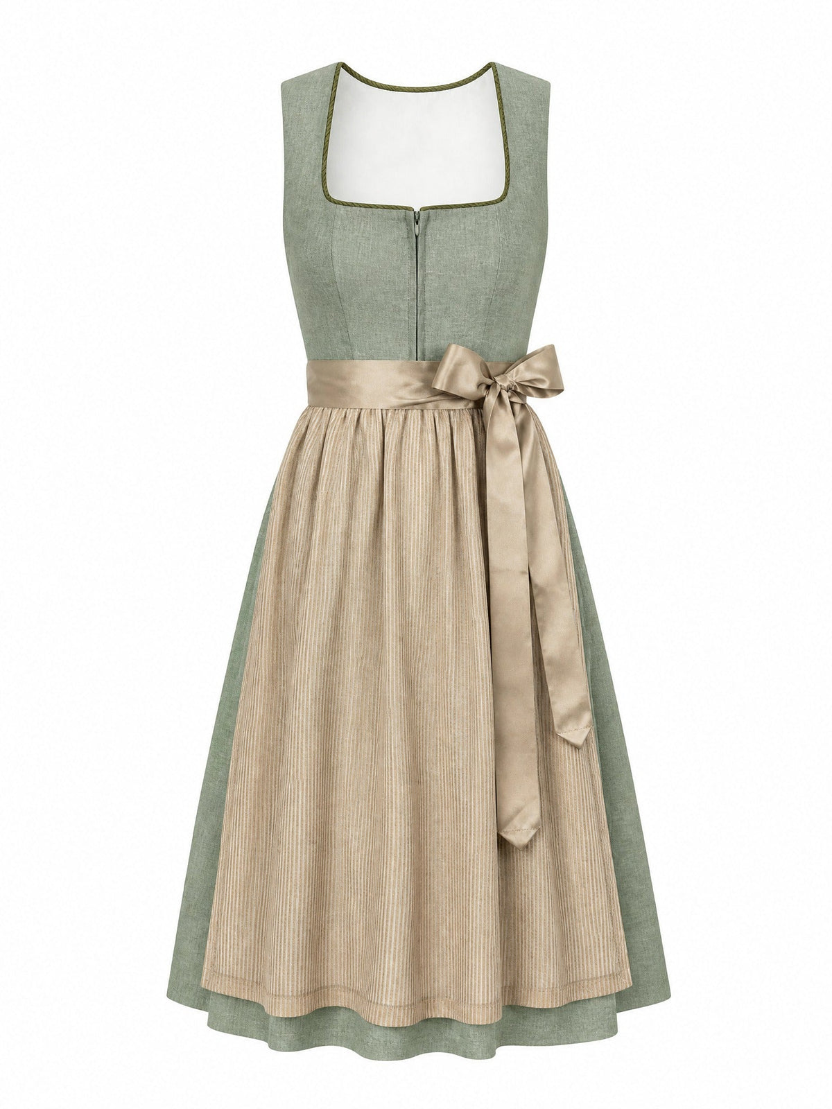 Dirndl Rieke in Eukalyptusgrün mit Warmer Sand Schürze - Vorderansicht