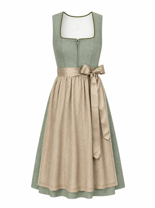 Dirndl Rieke in Eukalyptusgrün mit Warmer Sand Schürze - Vorderansicht