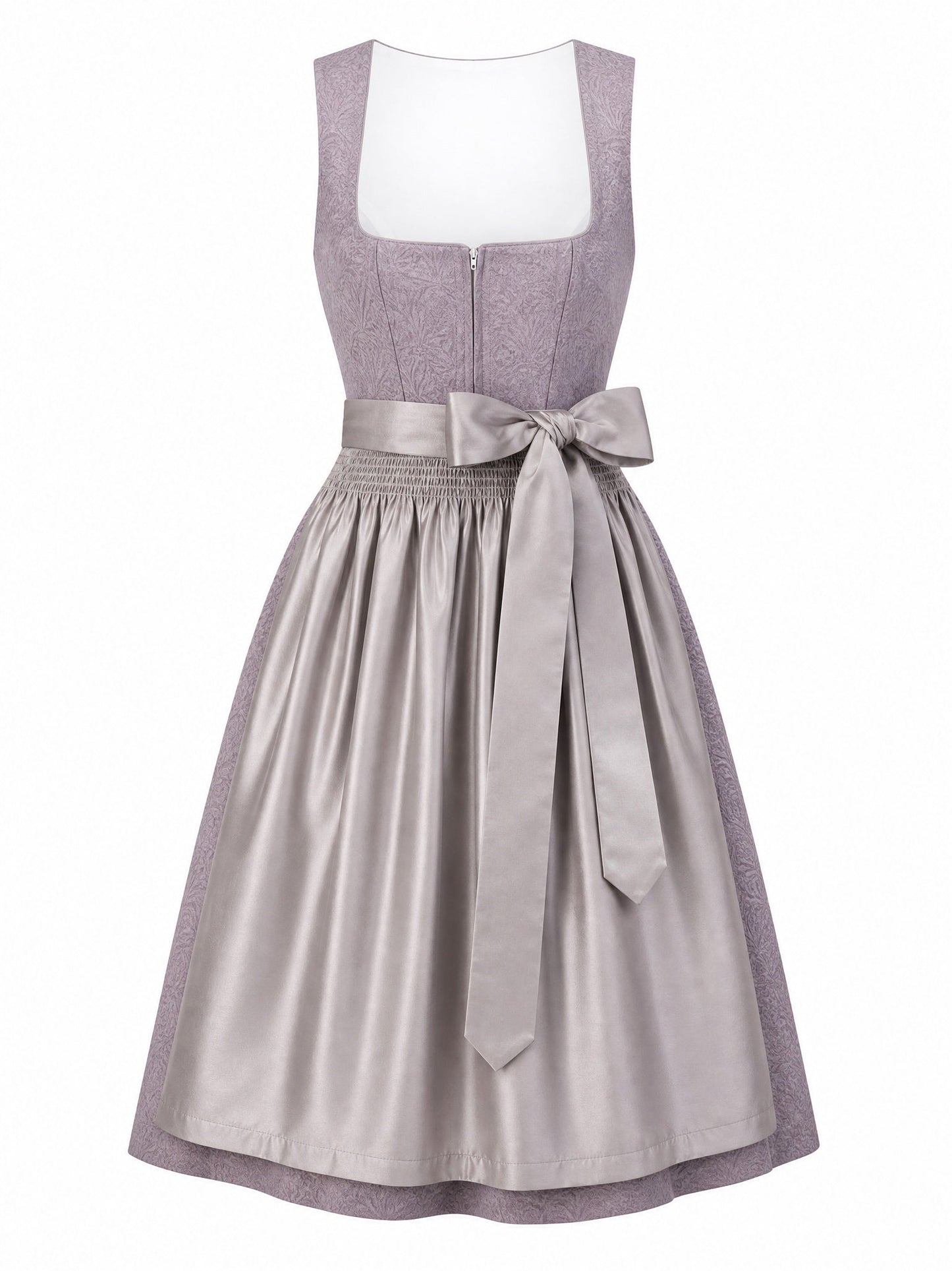 Dirndl Rosalie in Rauchflieder mit Perlgrau Schürze - Vorderansicht