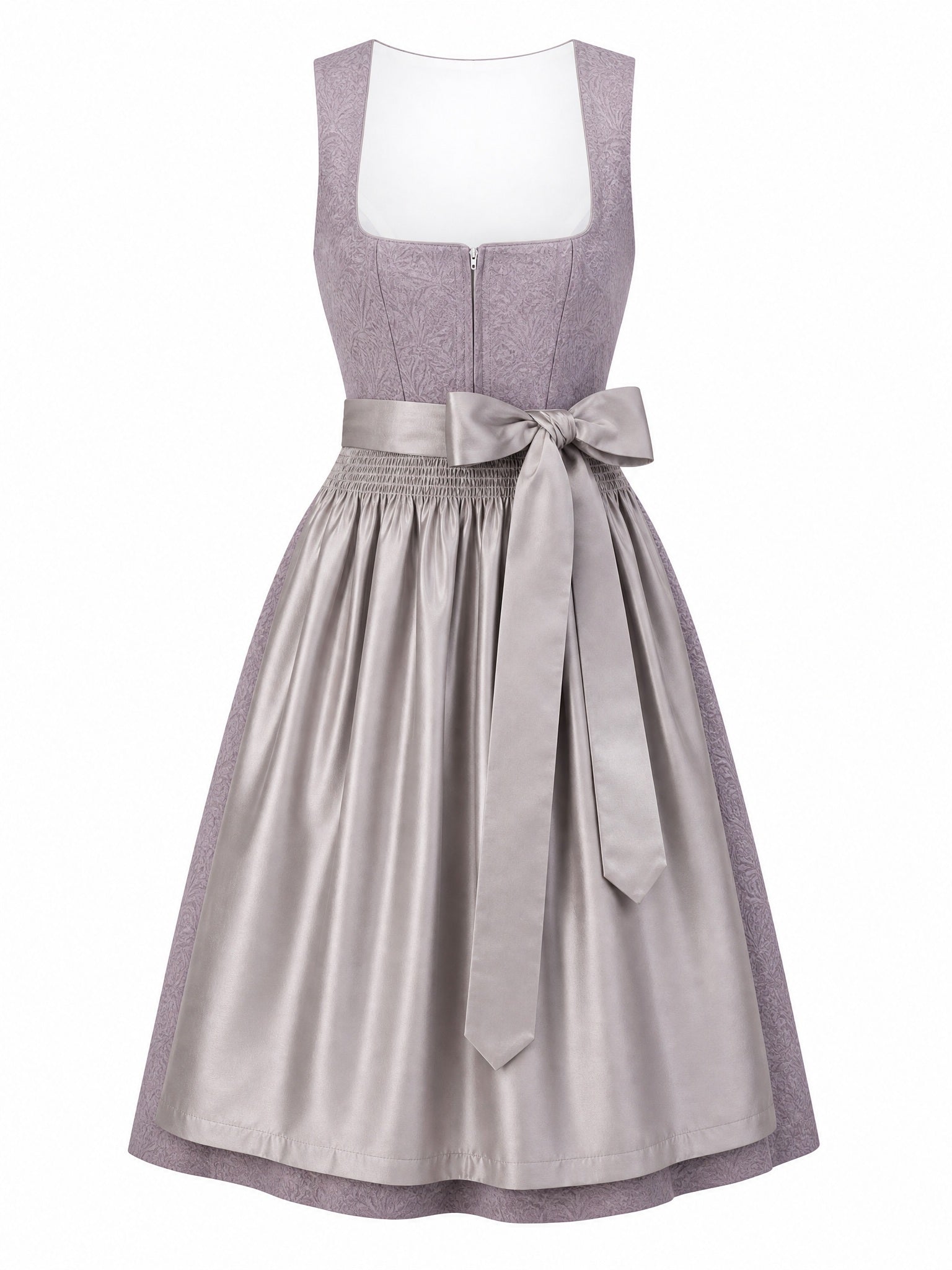 Dirndl Rosalie in Rauchflieder mit Perlgrau Schürze - Vorderansicht